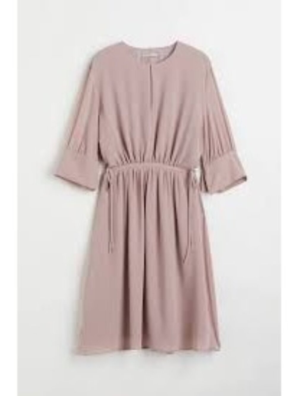 H&M Chiffon Drawstring Waist Dress Powder Beige M Knee-Length Short Wide Sleeves